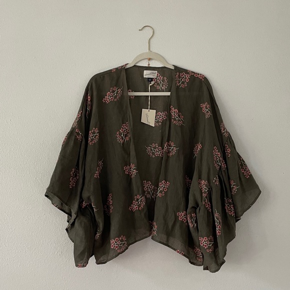 Universal Thread Tops - Universal Thread Linen Blend Wrap Top Open Front Onesize Cover Up Coastal Green